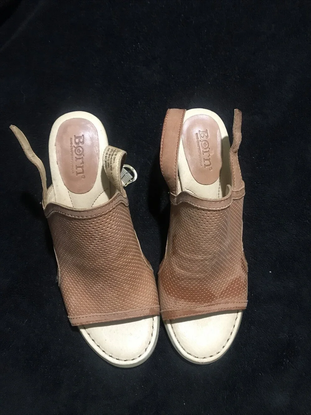 Born Sandals Women’s 7M Cut Out Slingback Brown Leather High Block Heels Casual